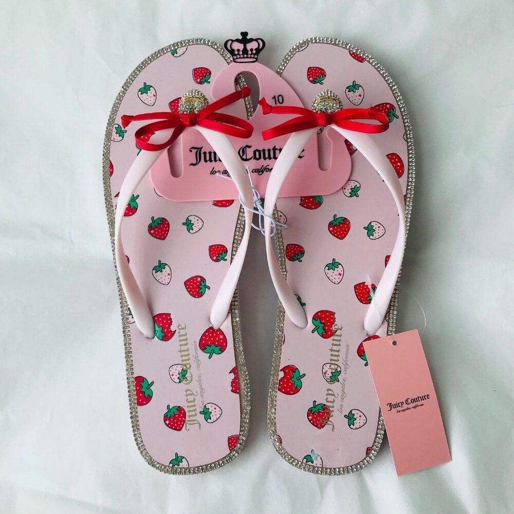 Juicy Couture Flip-Flops Slurpy Spring Rhinestones Heart Bow